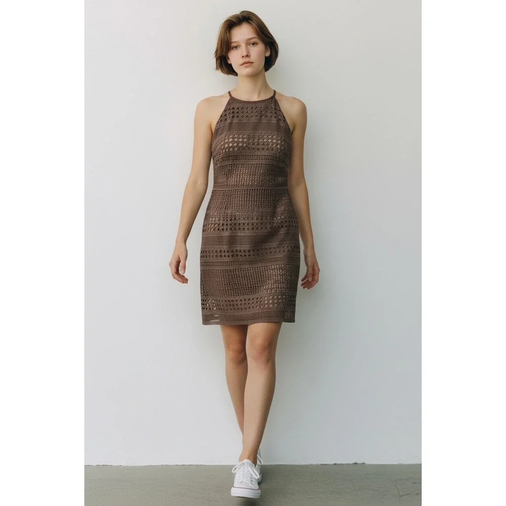 NWT WHBM White House Black Market Dress Women Size 2 Brown Lace